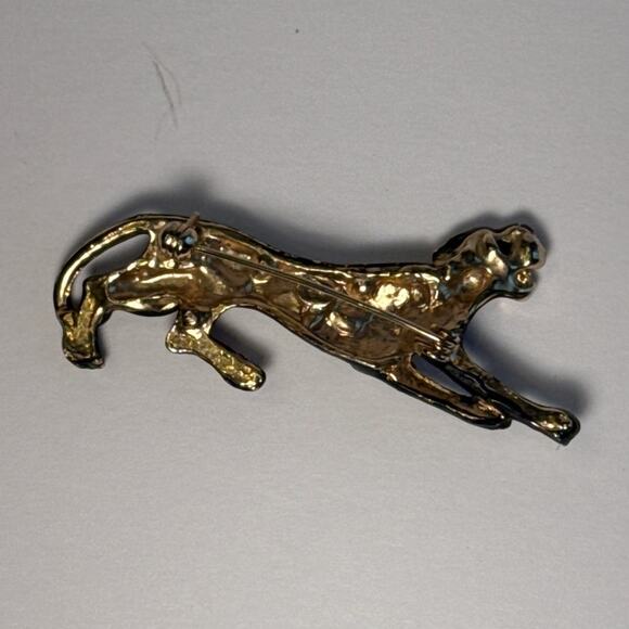 Vintage Black Panther Brooch Pin Gold Tone Black Enamel Rhinestone - Picture 5 of 14